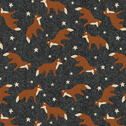 Benartex Traditions - Winter Forest - Fox in The Forest, Charcoal
