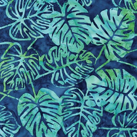 Benartex Batiks - Bali Palettes Lagoon - Monstera, Blue/Teal