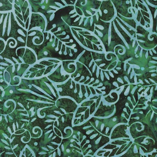 Benartex Batiks - Bali Palettes Lagoon - Leafy Vines, Evergreen