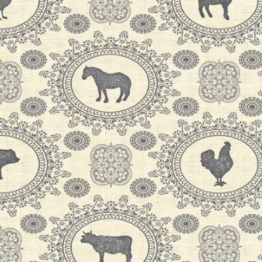Quilting Treasures - Country Farm - Animal Doily, Ecru