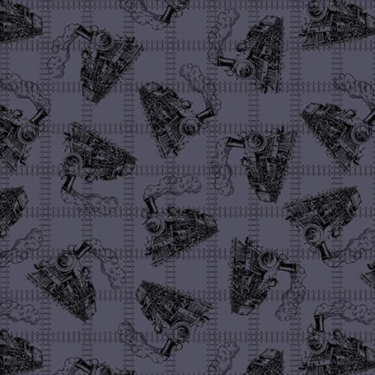 Blank Quilting - On The Right Track - Tonal Trains, Charcoal