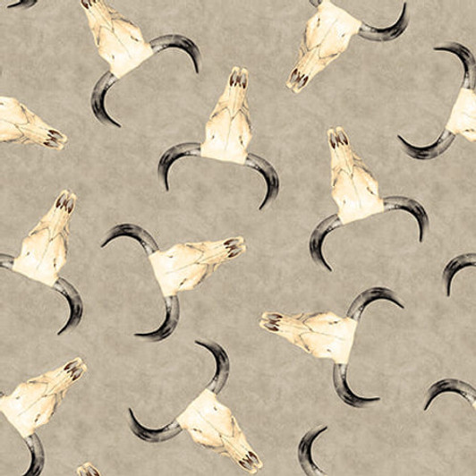 Blank Quilting - Cowboy Culture - Cow Skulls, Gray