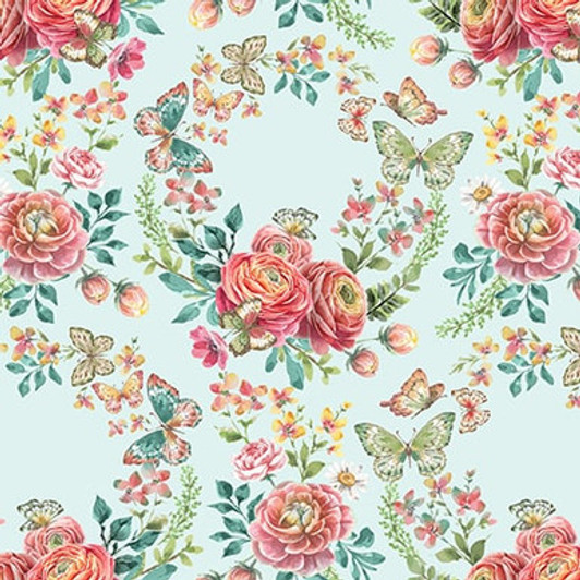 Blank Quilting - Flourish - Floral Wreaths, Mint