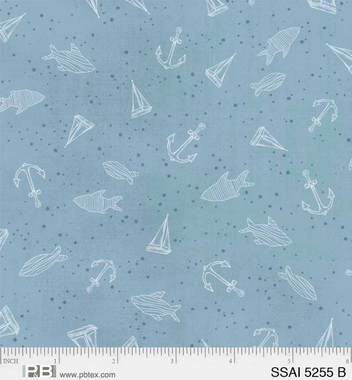 P & B Textiles - Set Sail - Tonal Nautical Items, Blue