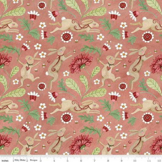 Riley Blake - Hop Hop Hooray - Bunnies in The Garden, Coral