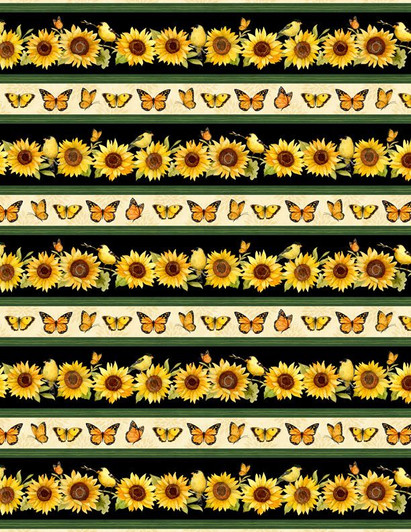 Wilmington Prints - Sunflower Splendor - Repeating Stripe, Black