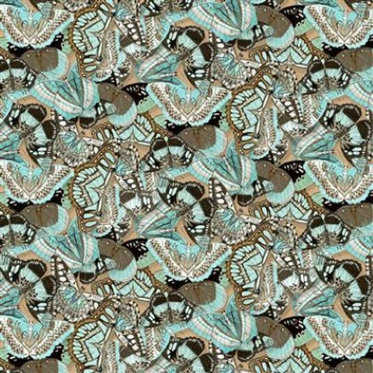 Clothworks - En Bleu - Packed Butterflies, Multi
