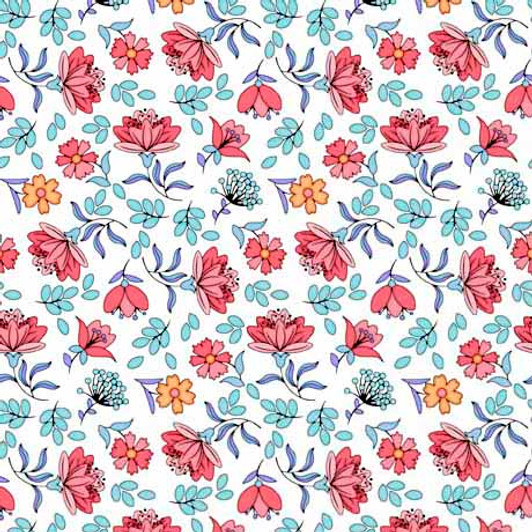 Quilting Treasures - When Pigs Fly - Small Floral, White