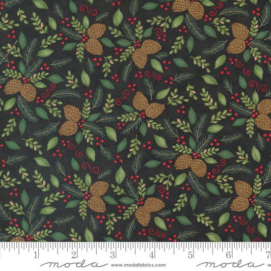 Moda - Woodland Winter - Pinecones & Berries, Charcoal Black