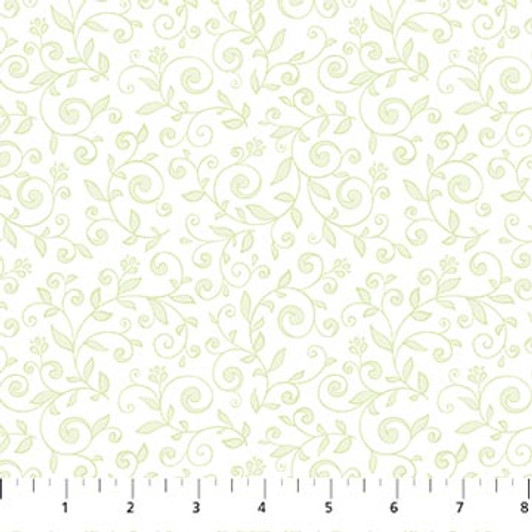 Northcott - Spring Awakening - Green Scroll, White