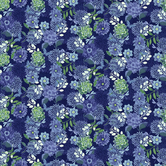 Studio E - Bella Blue Birds - Large Floral, Indigo