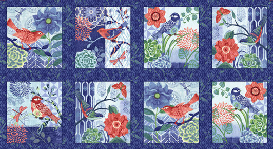 Studio E - Bella Blue Birds - 24" Block Panel, Indigo