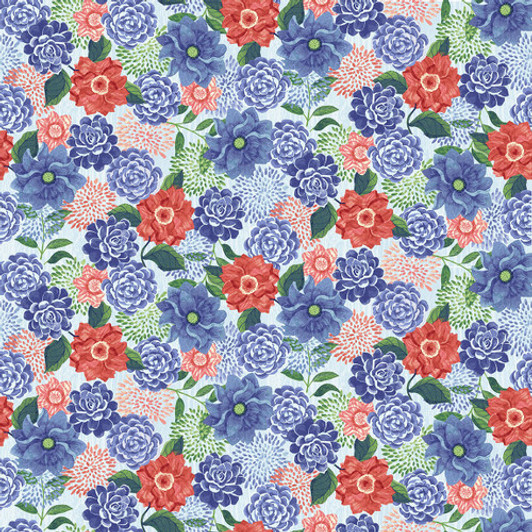 Studio E - Bella Blue Birds - Medium Floral, Light Blue