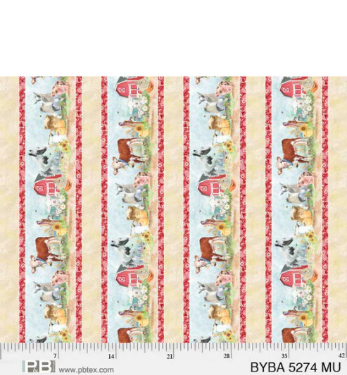 P & B Textiles - Barnyard Babies - Border Stripe, Multi