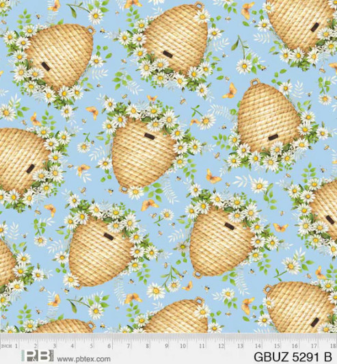 P & B Textiles - Garden Buzz - Beehives, Blue
