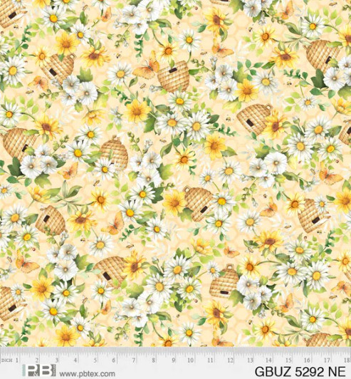 P & B Textiles - Garden Buzz - Beehives & Daisies, Neutral