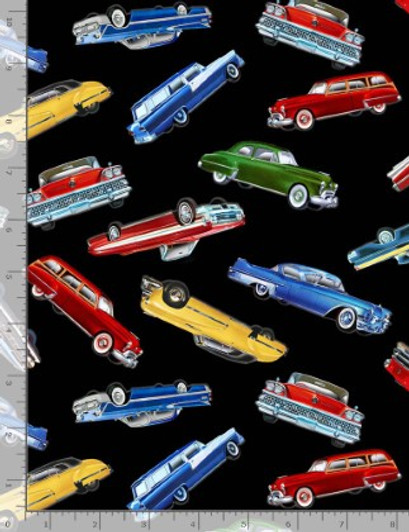 Timeless Treasures - Cars - Tossed Classic Cars, Black