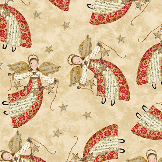 Benartex - Contempo - White Christmas - Angels, Tan