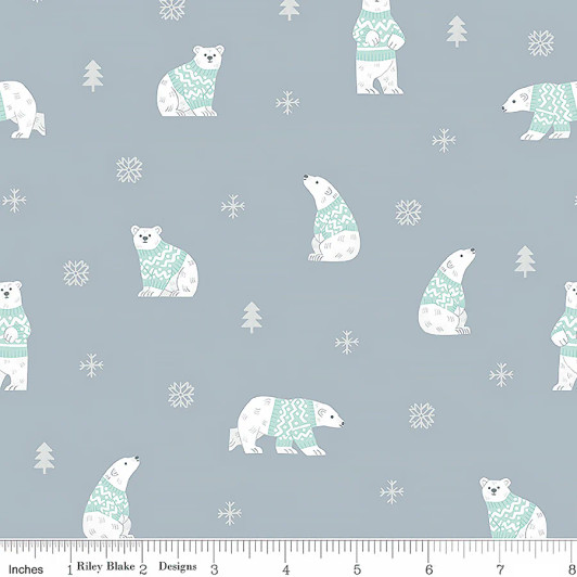 Riley Blake - Flannel - Northern Lights Flannel - Polar Bears, Steel