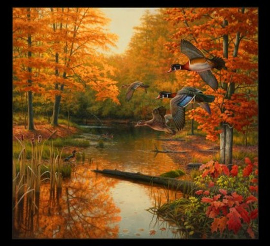 Elizabeth Studio - Magical Season - 36" Flying Ducks Panel, Black