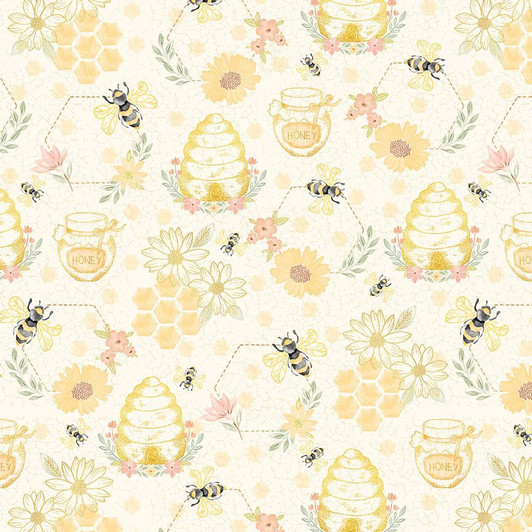 Timeless Treasures - Bee - Home Sweet Home - Quilting Bees, Cream
