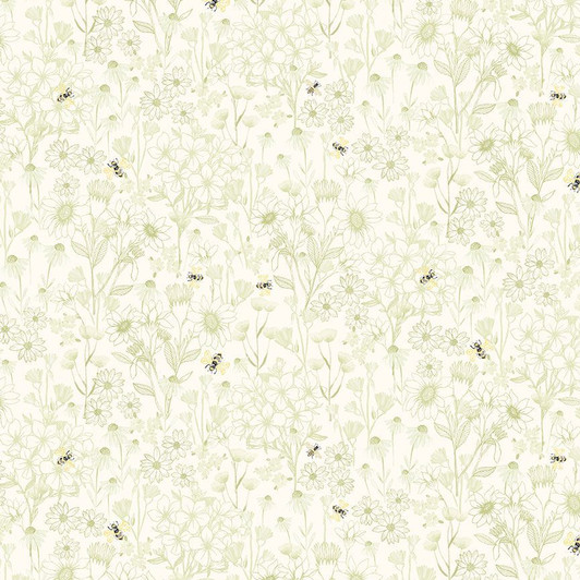 Timeless Treasures - Bee - Home Sweet Home - Floral Toile & Bees, Sage