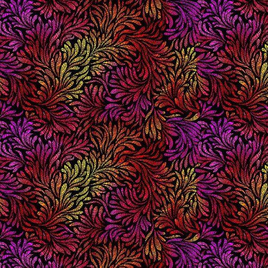 Timeless Treasures - Wildcat - Packed Swirly Leaves, Red