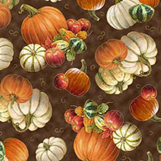 Quilting Treasures - Autumn Forest - Pumpkins & Gourds, Brown