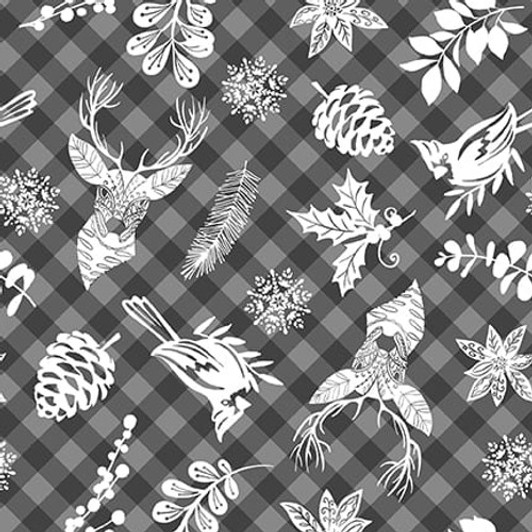 Blank Quilting - Holiday Style - Plaid With Winter Motifs, Gray