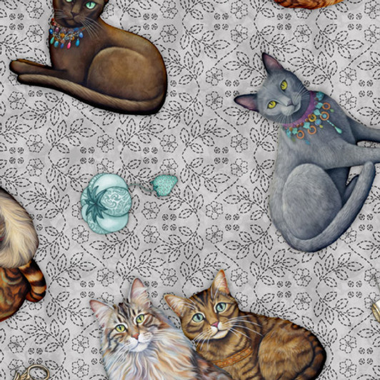 Quilting Treasures - Quilt Room Kitties - Cat Toss, Gray