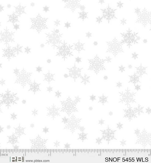 P & B Textiles - Snowfall - Small Snowflakes, Light Silver/White