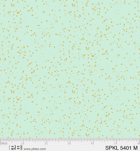 P & B Textiles - Sparkle - Abstract Metallic Dots, Gold/Mint