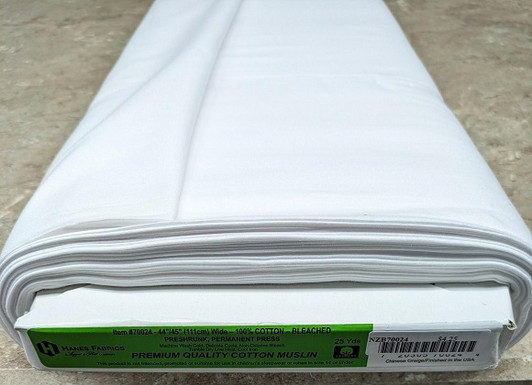 Hanes Fabrics - 45" Premium Quality Bleached Muslin, White