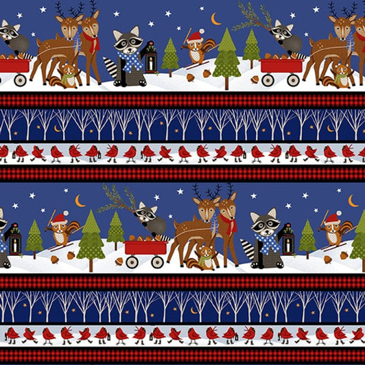 Studio E - A Day in The Woods - Border Stripe, Deep Blue