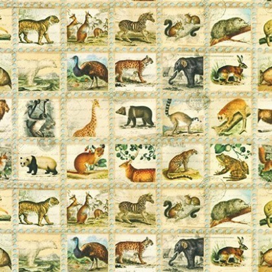 Robert Kaufman - Library of Rarities - Jungle Animals in Blocks, Vintage