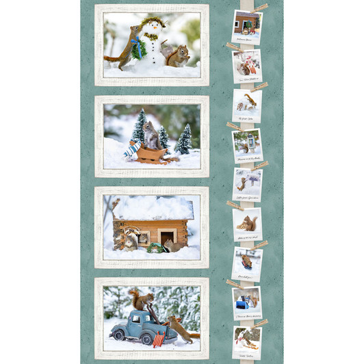 Clothworks - The Secret Life of Squirrels II - 24" Placemat Panel, Teal