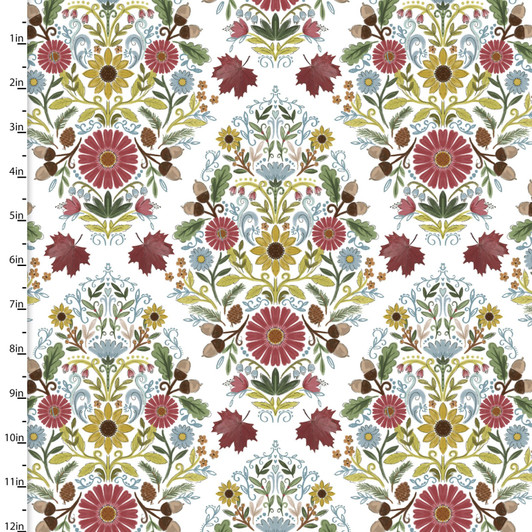 3 Wishes - Autumn Meadow - Damask Flowers, White