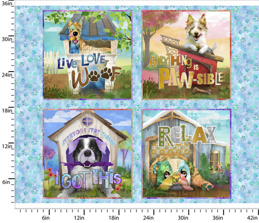 3 Wishes - Raise The Woof - 36" Doghouses Panel, Multi