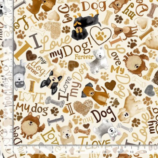 Timeless Treasures - Dogs - Tossed Dogs & Words, Cream