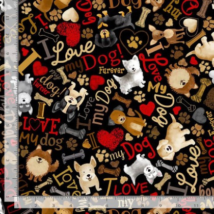 Timeless Treasures - Dogs - Tossed Dogs & Words, Black