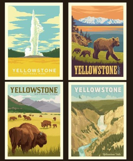Riley Blake - National Parks - 36" Yellowstone Pillow Panel, Yellow