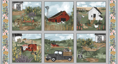 Blank Quilting - Rise With The Sun - 24" Farm Blocks Panel, Green
