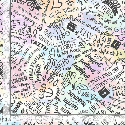 Timeless Treasures - Softie/Minky Print - Faith Words, Pastel