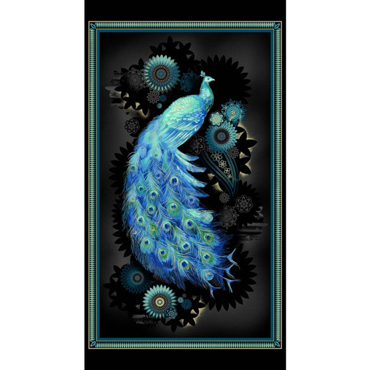 Michael Miller - Magnificent Peacock - 24" Panel, Black
