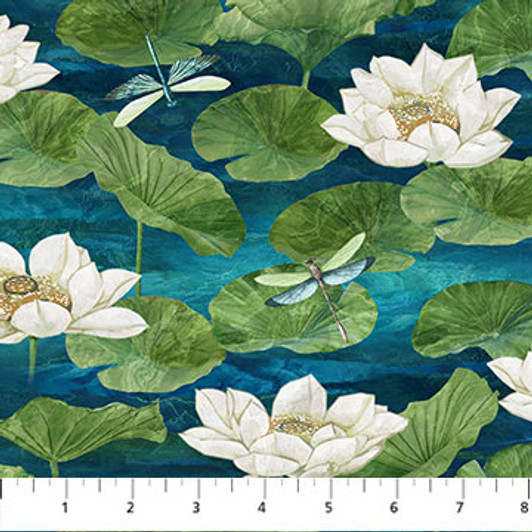 Northcott - Tranquil Waters - Lily Pads, Dark Blue