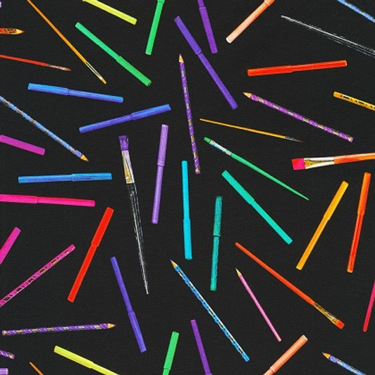 Robert Kaufman - Rainbow Crafter's Stash - Pens & Pencils, Black