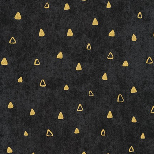 Robert Kaufman - Gustav Klimt - Metallic Gold Triangles Spaced, Black