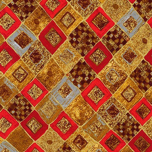 Robert Kaufman - Gustav Klimt - Red Squares on Gold Metallic, Red