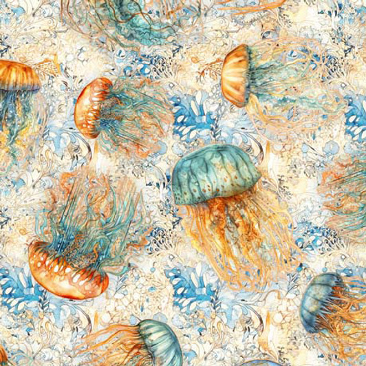 Quilting Treasures - Atlantis - Jellyfish, Cream