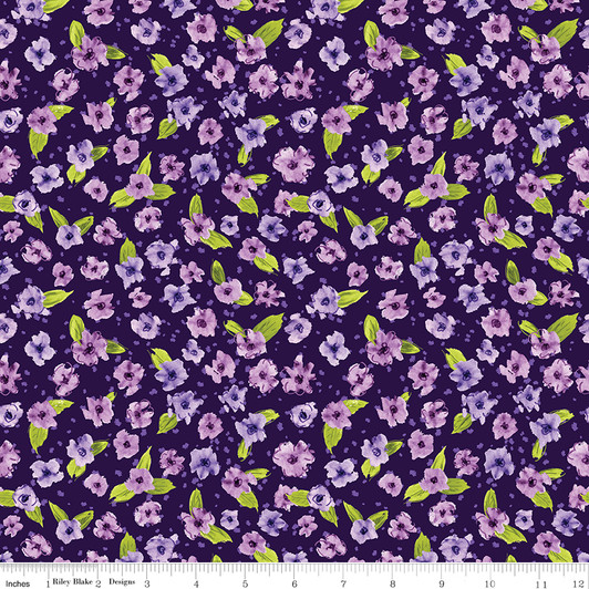 Riley Blake - Plum Petals - Small Flowers, Purple